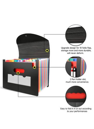 Expanding File Folder, 24 Pocket Accordion File Organizer A4 Letter Size Portable Document Organizer with Colored Tabs and Paper Clips , Accordian File folders Expandable Bill Coupon Folder Black - view 3