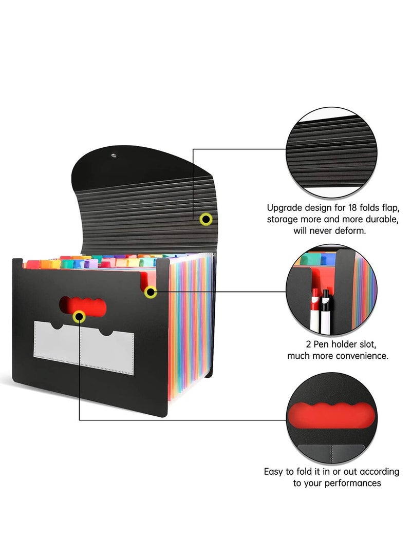HomarKet - Expanding File Folder, 24 Pocket Accordion File Organizer A4 Letter Size Portable Document Organizer with Colored Tabs and Paper Clips , Accordian File folders Expandable Bill Coupon Folder Black - Image 1