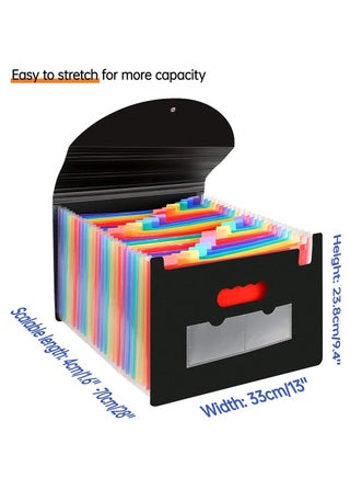 Expanding File Folder, 24 Pocket Accordion File Organizer A4 Letter Size Portable Document Organizer with Colored Tabs and Paper Clips , Accordian File folders Expandable Bill Coupon Folder Black - view 2