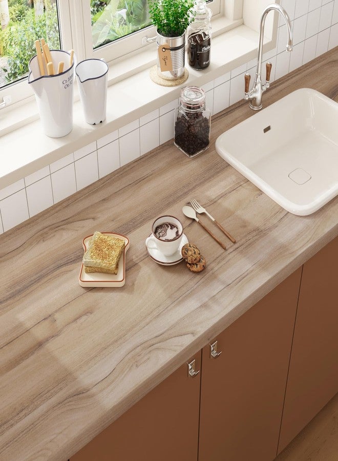 CRE8TIVE Light Brown Wood Grain Contact Paper for Countertops 12"x354" Peel and Stick Wallpaper Removable Faux Wood Wall Paper for Kitchen Bathroom Desks Shelves - Image 5