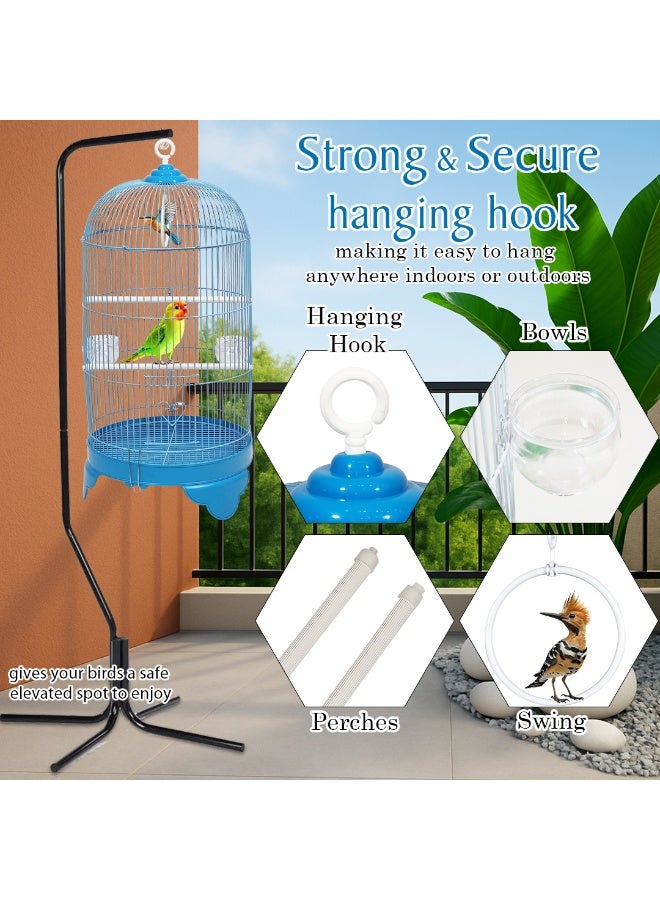 أن ان سي بيتس قفص طيور متين بطول 73 سم مع سقف على شكل قبة دائرية، تصميم محمول مع أرجوحة، وأوعية طعام، ومجثمات بلاستيكية، وسهل التجميع، وقاعدة قابلة للإزالة للتنظيف، مثالي للببغاوات (أزرق) - Image 5