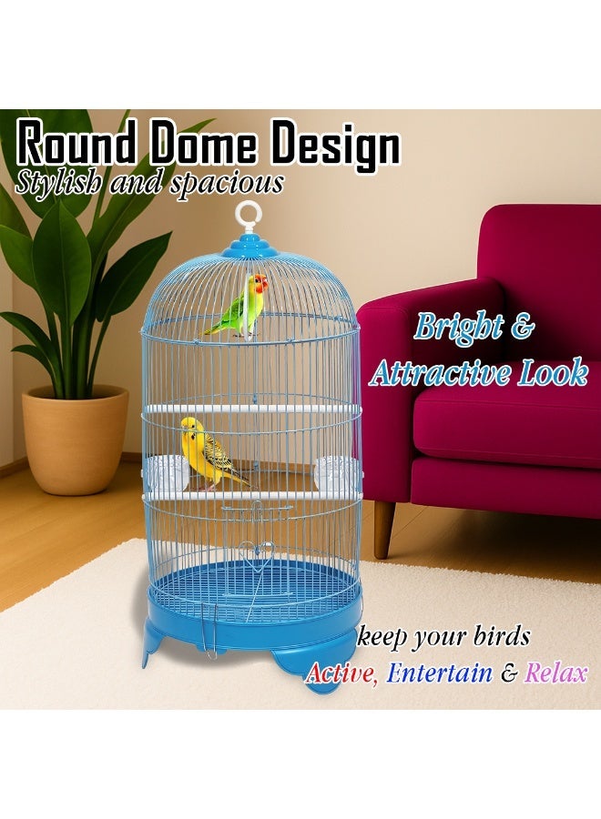 أن ان سي بيتس قفص طيور متين بطول 73 سم مع سقف على شكل قبة دائرية، تصميم محمول مع أرجوحة، وأوعية طعام، ومجثمات بلاستيكية، وسهل التجميع، وقاعدة قابلة للإزالة للتنظيف، مثالي للببغاوات (أزرق) - Image 4