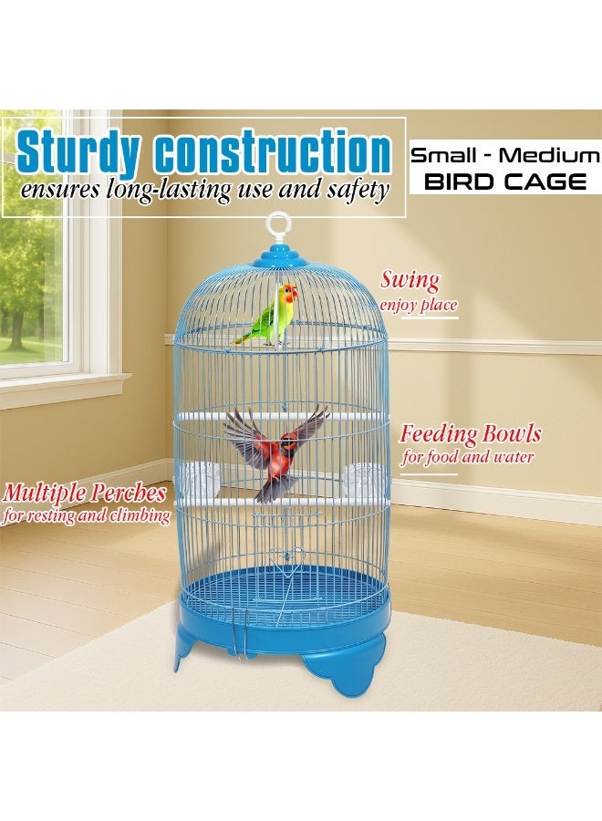 أن ان سي بيتس قفص طيور متين بطول 73 سم مع سقف على شكل قبة دائرية، تصميم محمول مع أرجوحة، وأوعية طعام، ومجثمات بلاستيكية، وسهل التجميع، وقاعدة قابلة للإزالة للتنظيف، مثالي للببغاوات (أزرق) - Image 1