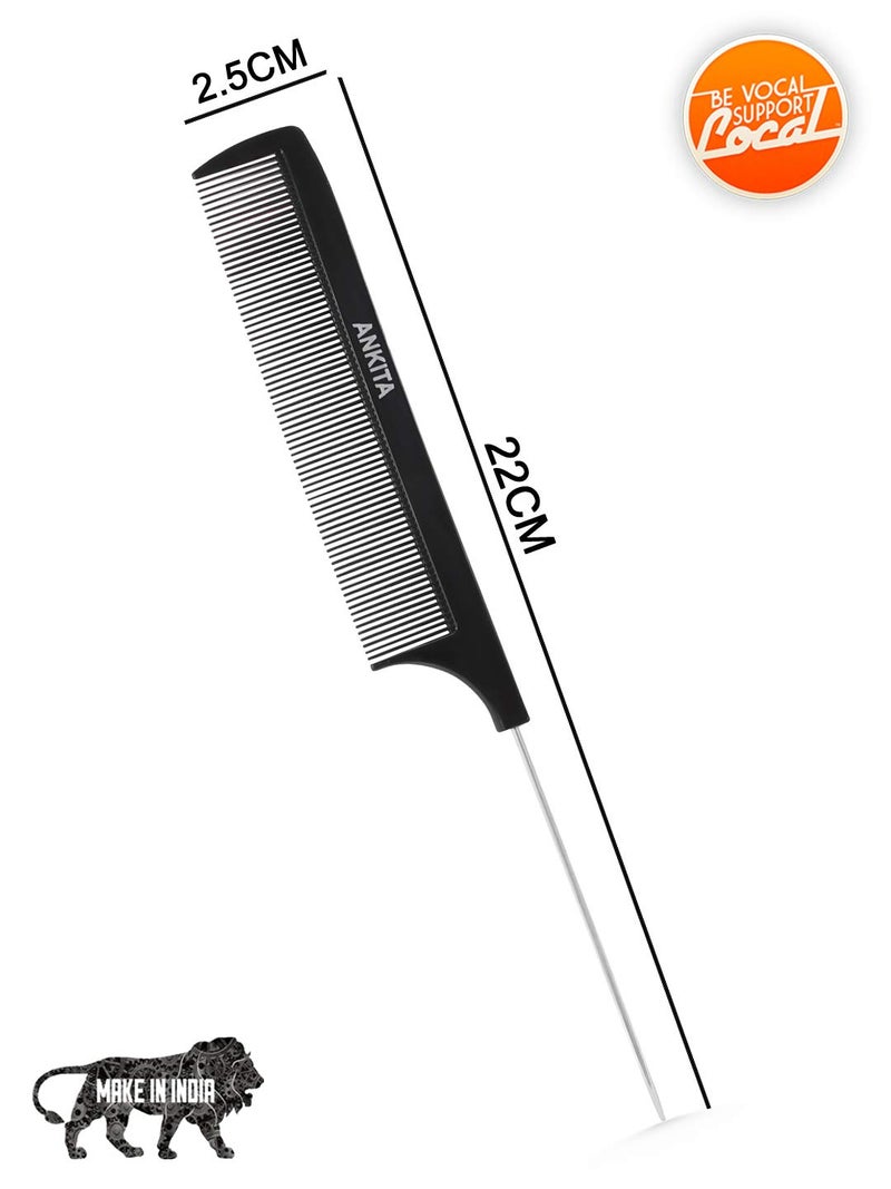 Ankita Black Carbon Rat tail Comb|Detangling Comb|Rat Tail Comb With Steal Needle|Teasing Comb|Salon Grade Combo Comb Set for Men and Women(937) - Image 2