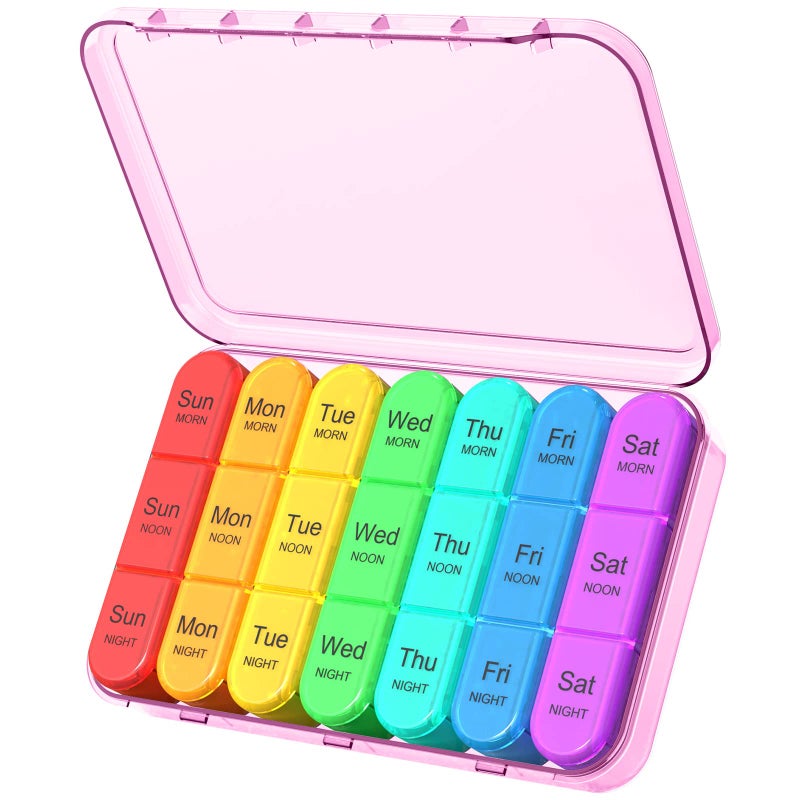 Daviky Daily Pill Box Organizer 7 Day Pill Box with 3 Compartments Holds Vitamins and Medication