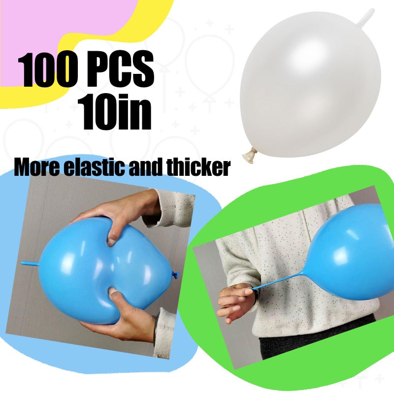 JINUPHION 100 Pcs Quick Link Balloons 10 inch, Latex Linking Balloons for Balloon Wall/Arches/Chains, Birthday Party Wedding Anniversary Graduation Arch Party Decor (White Metallic) - Image 2