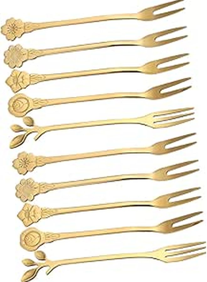 Stainless Steel Fruit Tasting Forks 10pcs Gold Finish for Dessert Cake Party Snacks - Image 1