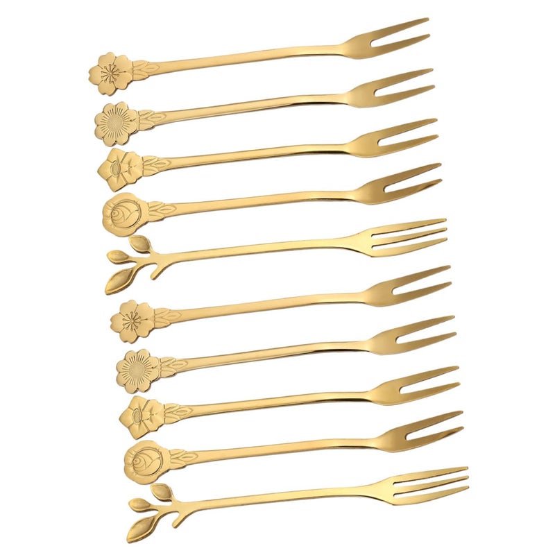 Stainless Steel Fruit Tasting Forks 10pcs Gold Finish for Dessert Cake Party Snacks - Image 2