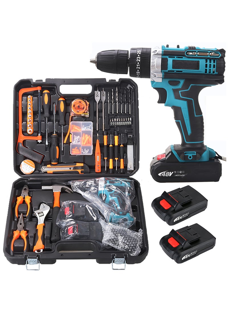 WAMIT 128 Piece Power Tools Kit with 48V Cordless Drill, Professional Household Home Tool Kit Set with DIY Hand Tool Kits for Garden Office House Repair Maintain  - Image 1