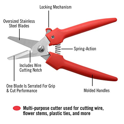 Clauss Spring-Action Stainless Steel Wire Cutters / Pruning Shears For Gardening, Red, 7.5’’ (33503) - Image 2