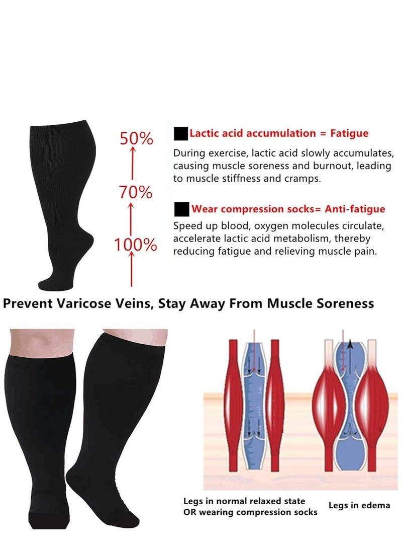 SYOSI Wide Calf Compression Socks for Women Men, 2 Pairs Plus Size Extra Large Size Support Socks Stockings Reduces Swelling & Pain for Nurses Running Pregnant Travel Flight 20-25 mmHg（XXL）  - Image 2