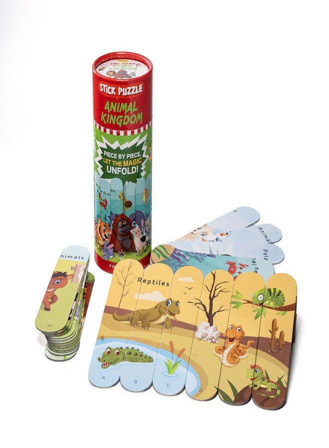 THE BOOK TREE Animal Kingdom Stick Puzzle | 24pcs Double-Sided Cardboard Puzzles | 8 Fun Animal-Themed Puzzles for Learning & Play | Develops Focus & Problem-Solving Skills | Ideal for Ages 3+ - Image 1