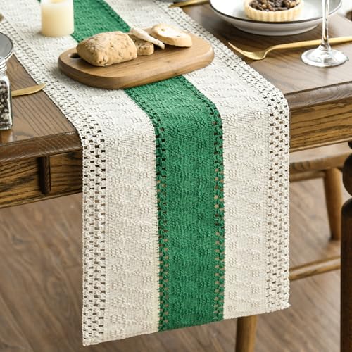 Artoid Mode Emerald Green Farmhouse Rustic Table Runner Seasonal Christmas Holiday Hollow Kitchen Dining Table Decoration for Home Party Decor 12x72 Inch - Image 1
