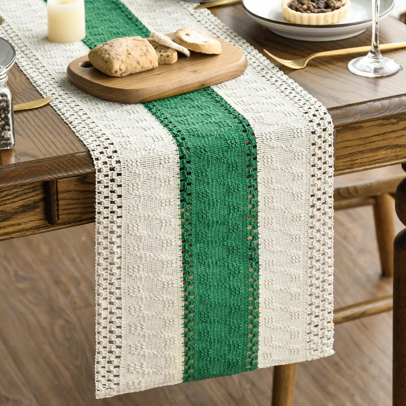Artoid Mode Emerald Green Farmhouse Rustic Table Runner Seasonal Christmas Holiday Hollow Kitchen Dining Table Decoration for Home Party Decor 12x72 Inch - Image 2