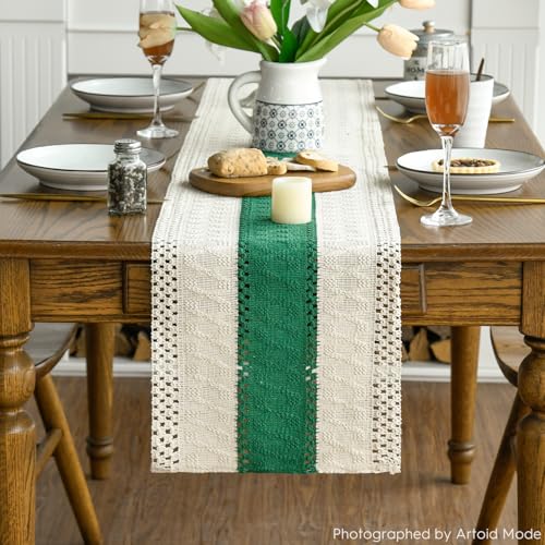 Artoid Mode Emerald Green Farmhouse Rustic Table Runner Seasonal Christmas Holiday Hollow Kitchen Dining Table Decoration for Home Party Decor 12x72 Inch - Image 3