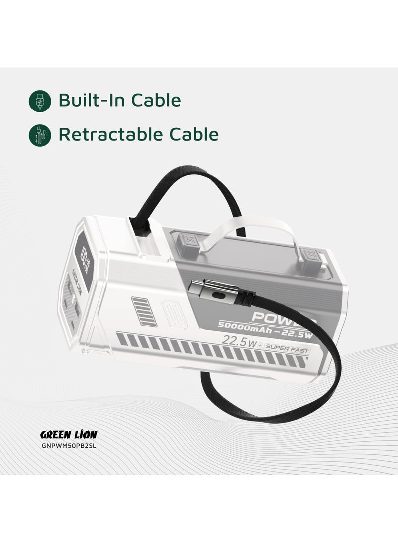 GREEN LION 50000 mAh Power Bank 50000mAh Power Max 22.5W with 1.5m Retractable Cable and LED Flashlight / Fast Charging Powerbank / Digital Display / Multi Device Charging / Reliable Powerbank  for Travel Camping Outdoor - Silver - Image 5