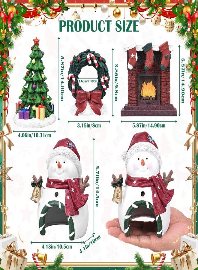 DARCKLE 4Pcs Christmas Aquarium Decorations,Resin Snowmen Figurines Aquarium Fireplace Decoration Package,Resin Wreath,Christmas Tree for Holiday Fish Tank Supplies Table Decor - Image 3