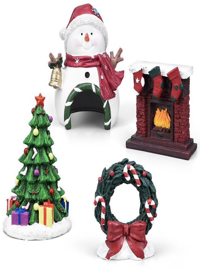 DARCKLE 4Pcs Christmas Aquarium Decorations,Resin Snowmen Figurines Aquarium Fireplace Decoration Package,Resin Wreath,Christmas Tree for Holiday Fish Tank Supplies Table Decor - Image 1