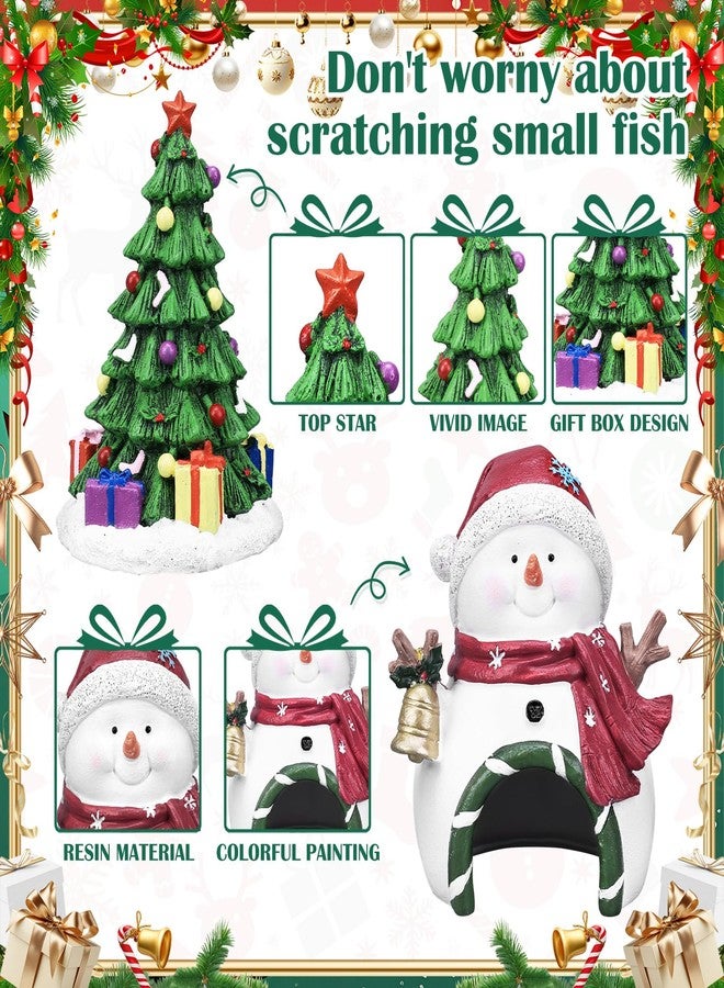 DARCKLE 4Pcs Christmas Aquarium Decorations,Resin Snowmen Figurines Aquarium Fireplace Decoration Package,Resin Wreath,Christmas Tree for Holiday Fish Tank Supplies Table Decor - Image 4