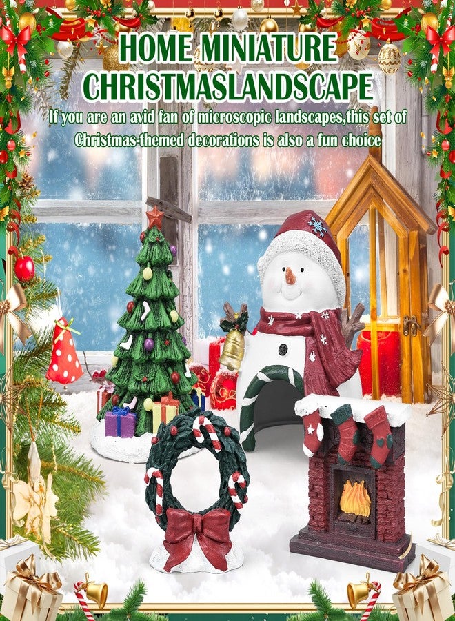 DARCKLE 4Pcs Christmas Aquarium Decorations,Resin Snowmen Figurines Aquarium Fireplace Decoration Package,Resin Wreath,Christmas Tree for Holiday Fish Tank Supplies Table Decor - Image 5