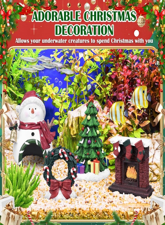 DARCKLE 4Pcs Christmas Aquarium Decorations,Resin Snowmen Figurines Aquarium Fireplace Decoration Package,Resin Wreath,Christmas Tree for Holiday Fish Tank Supplies Table Decor - Image 2