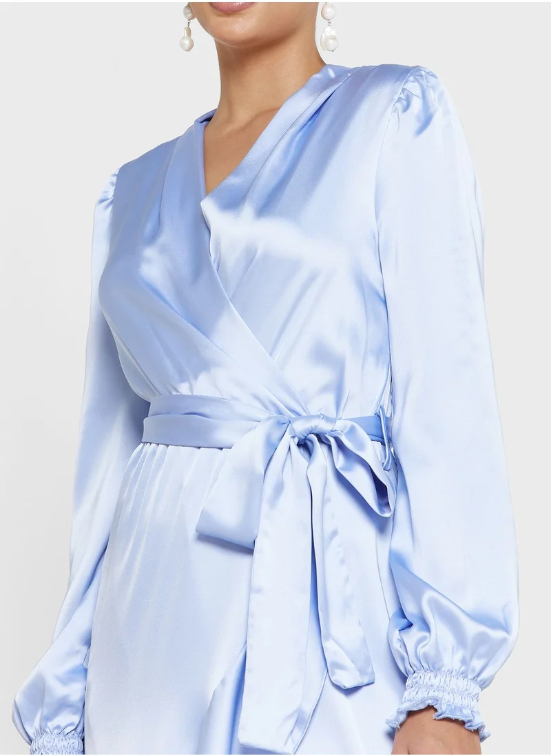 John Zack Ruffle Hem Tie High Low Dress