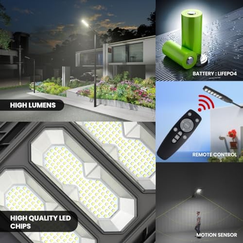 hardoll 400W All in One Solar Street Light LED Outdoor Waterproof Motion Sensor Lamp for Home Garden 15000mah Battery Remote Controlled(ABS,Cool White-Pack of 1) Battery Replaceable - Image 5