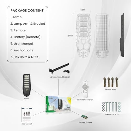 hardoll 400W All in One Solar Street Light LED Outdoor Waterproof Motion Sensor Lamp for Home Garden 15000mah Battery Remote Controlled(ABS,Cool White-Pack of 1) Battery Replaceable - Image 4