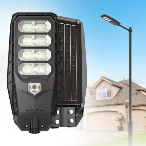 hardoll 400W All in One Solar Street Light LED Outdoor Waterproof Motion Sensor Lamp for Home Garden 15000mah Battery Remote Controlled(ABS,Cool White-Pack of 1) Battery Replaceable - Image 1
