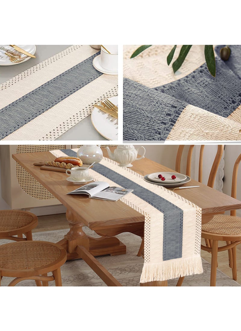 Tablecloth - Table Runner with Tassels Cotton Hessian, Splicing Cotton Linen Table Runners, Soft Table Runner for Festive Wedding Table Decoration Beige 12*70.9inch
