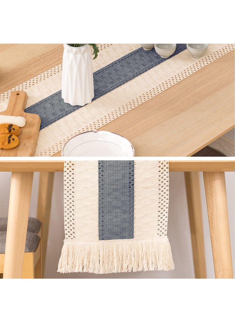 Tablecloth - Table Runner with Tassels Cotton Hessian, Splicing Cotton Linen Table Runners, Soft Table Runner for Festive Wedding Table Decoration Beige 12*70.9inch