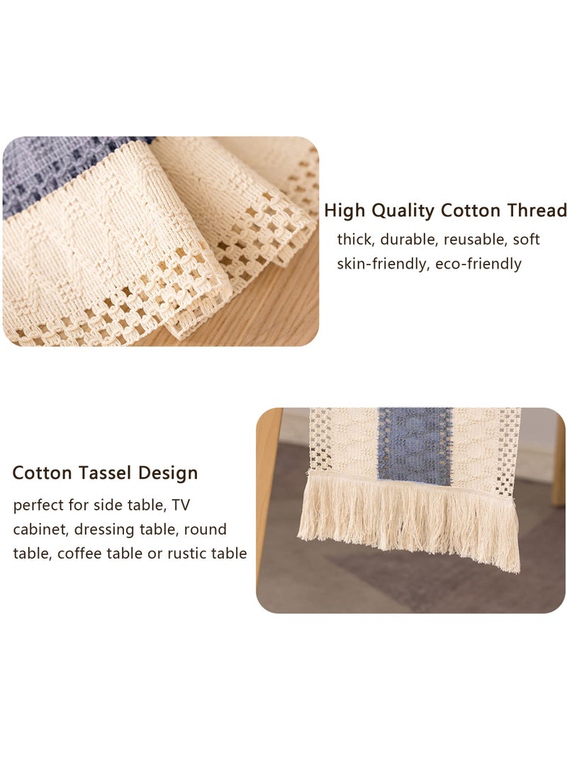 Tablecloth - Table Runner with Tassels Cotton Hessian, Splicing Cotton Linen Table Runners, Soft Table Runner for Festive Wedding Table Decoration Beige 12*70.9inch