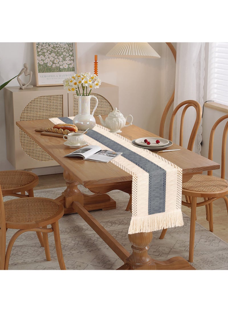 Tablecloth - Table Runner with Tassels Cotton Hessian, Splicing Cotton Linen Table Runners, Soft Table Runner for Festive Wedding Table Decoration Beige 12*70.9inch