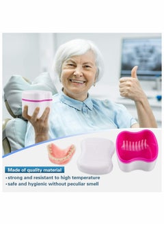 Excefore Denture Bath Case, Denture Cups Container with Basket Denture Holder 2 Pack (Blue, Red)  - Image 2