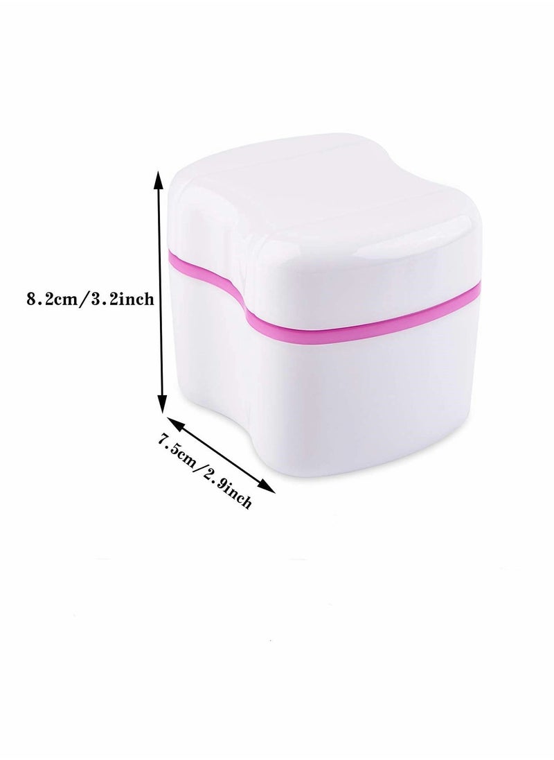 Excefore - Denture Bath Case, Denture Cups Container with Basket Denture Holder 2 Pack (Blue, Red) - Image 1