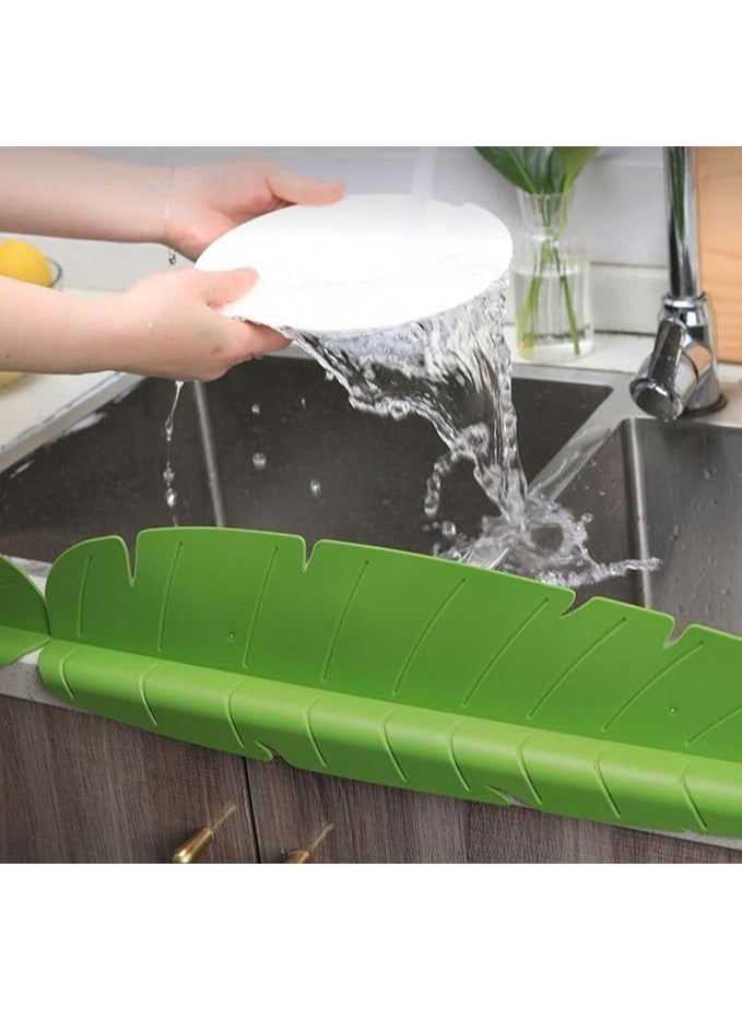 Sink Splash Guard Leaf Silicone Water Backsplash Faucet Shield Kitchen Bathroom Anti Splash Barrier Dish Washing Baffle Board Suction Cups Retaining Plate Counter Protection Accessory Green - Image 1