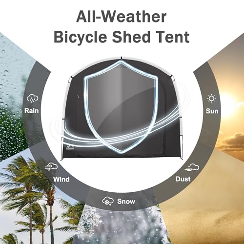 Azaeahom Bike Storage Shed Tent, Outdoor Bicycle Storage Shed, Waterproof Portable Bike Covers Shelter, 7.2x4.9x6.1ft Large Garage Tent for Motorcycle, Garden Tools, Lawn Mower - Image 3