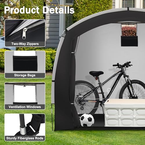 Azaeahom Bike Storage Shed Tent, Outdoor Bicycle Storage Shed, Waterproof Portable Bike Covers Shelter, 7.2x4.9x6.1ft Large Garage Tent for Motorcycle, Garden Tools, Lawn Mower - Image 4