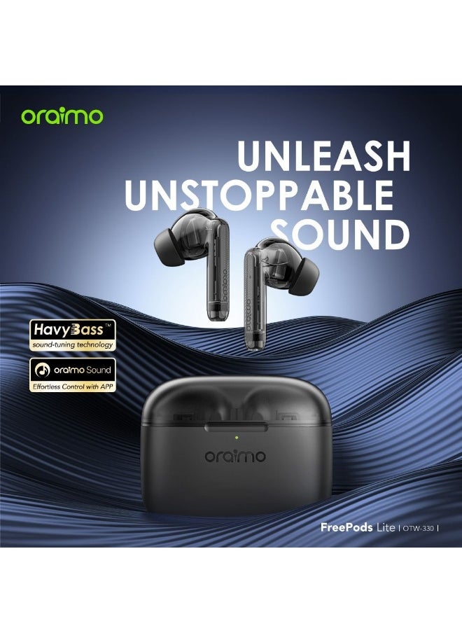 ماركة غير محددة - ايربودز اورايمو OTW-330  FreePods Liteبلوتوث 5.3  يصل إلى 10 أمتار صوت قوي مع تقنية HavyBass شحن سريع تشغيل حتى 40 ساعة لون أسود - Image 1