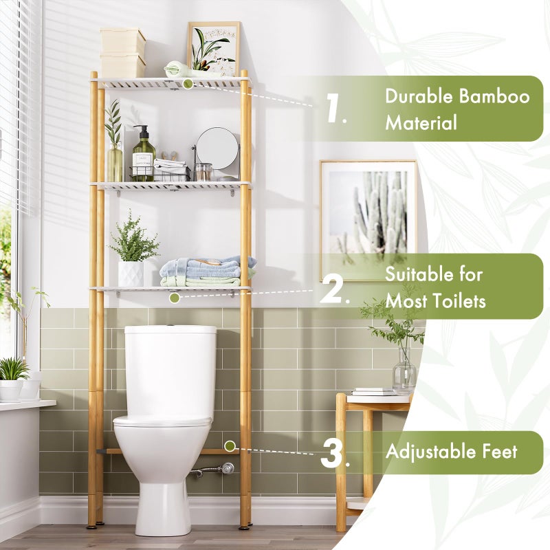 AmazerBath Over The Toilet Storage Bamboo, Bathroom Storage Organizer Shelf, 3-Tier Above Toilet Storage Rack, Space Saver, White and Natural Color - Image 3