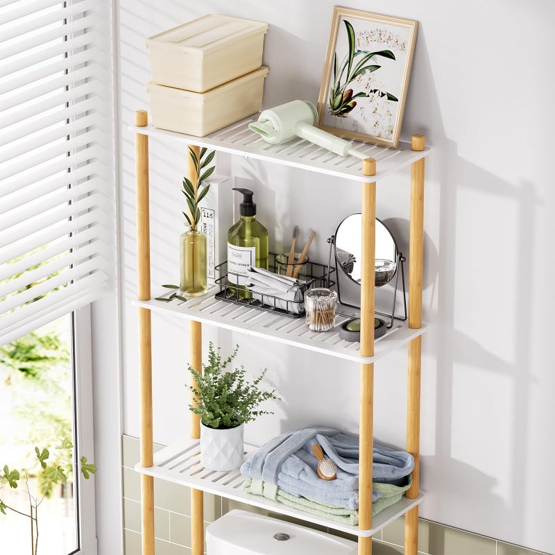 AmazerBath Over The Toilet Storage Bamboo, Bathroom Storage Organizer Shelf, 3-Tier Above Toilet Storage Rack, Space Saver, White and Natural Color - Image 2
