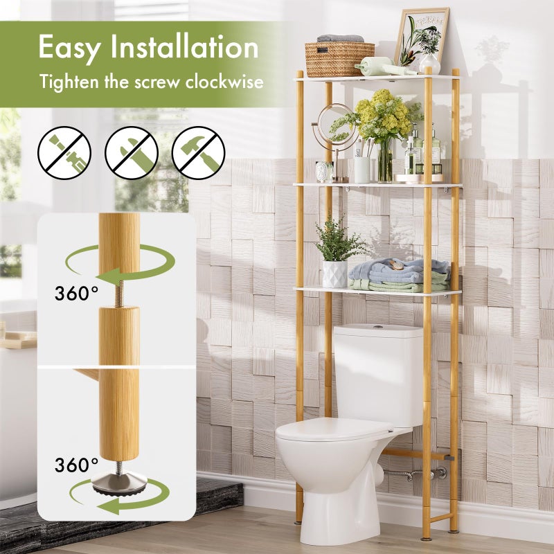 AmazerBath Over The Toilet Storage Bamboo, Bathroom Storage Organizer Shelf, 3-Tier Above Toilet Storage Rack, Space Saver, White and Natural Color - Image 4