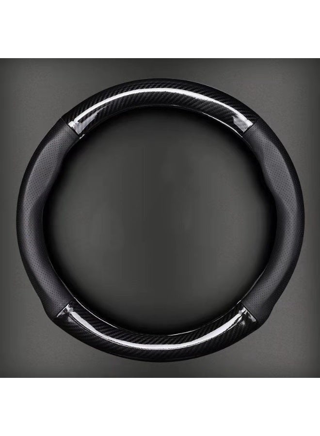 غطاء عجلة القيادة القابل للتنفس للسيارة، غلاف عجلة القيادة المقاوم للتآكل، واقي عجلة القيادة غير قابل للانزلاق من ألياف الكربون، مجموعة عجلة قيادة عالمية لجميع الفصول (دائري باللون الأسود) - Image 1