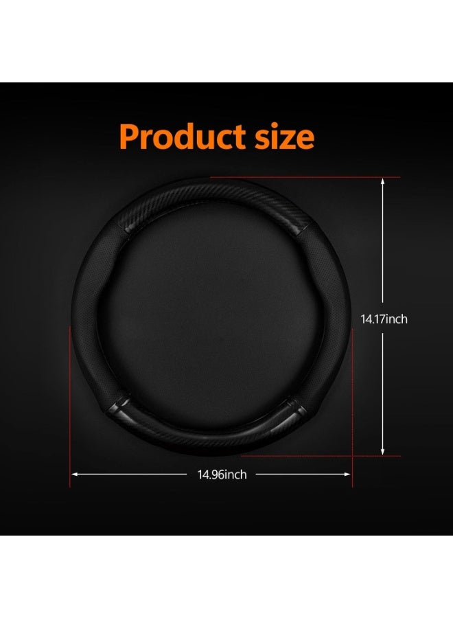 غطاء عجلة القيادة القابل للتنفس للسيارة، غلاف عجلة القيادة المقاوم للتآكل، واقي عجلة القيادة غير قابل للانزلاق من ألياف الكربون، مجموعة عجلة قيادة عالمية لجميع الفصول (دائري باللون الأسود) - Image 2