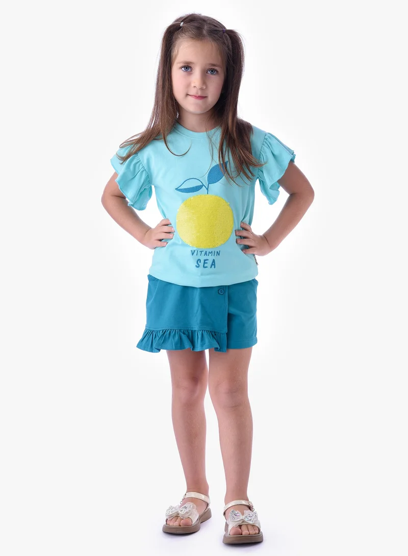 Girls' Flutter sleeve T-Shirt and Skort Set -  Green
