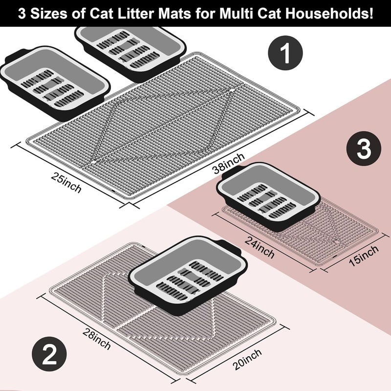 Mofason Cat Litter Mat XXL - Waterproof Kitty Litter Box mat for Floor - Extra Large Pet Trapping Litter Rug Pad - Silicone Cat Supplies & Accessories for Indoor Cats (38" x 25") -Pink - Image 3
