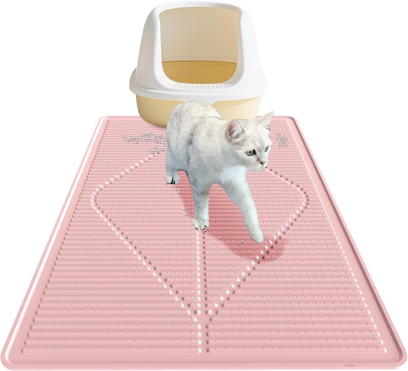 Mofason Cat Litter Mat XXL - Waterproof Kitty Litter Box mat for Floor - Extra Large Pet Trapping Litter Rug Pad - Silicone Cat Supplies & Accessories for Indoor Cats (38" x 25") -Pink - Image 1