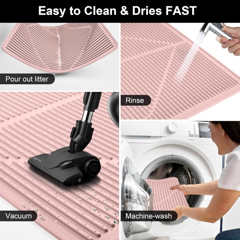 Mofason Cat Litter Mat XXL - Waterproof Kitty Litter Box mat for Floor - Extra Large Pet Trapping Litter Rug Pad - Silicone Cat Supplies & Accessories for Indoor Cats (38" x 25") -Pink - Image 5