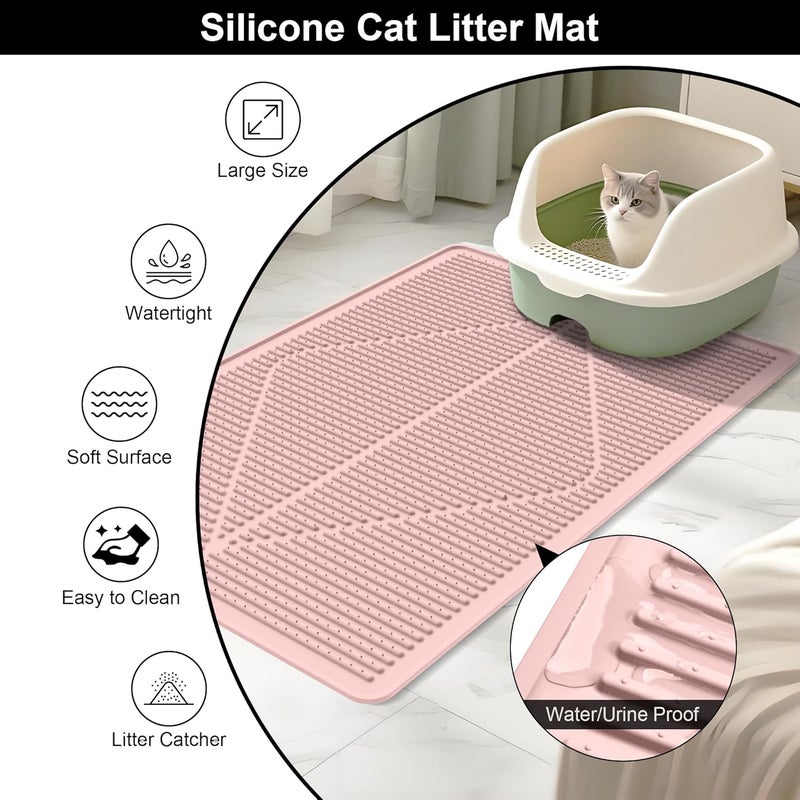 Mofason Cat Litter Mat XXL - Waterproof Kitty Litter Box mat for Floor - Extra Large Pet Trapping Litter Rug Pad - Silicone Cat Supplies & Accessories for Indoor Cats (38" x 25") -Pink - Image 4