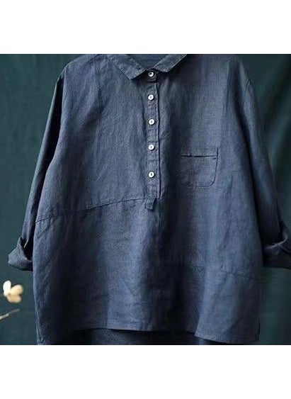 Generic - 2023 Casual Loose Solid Linen Womens Shirt Creamy-white - Image 1